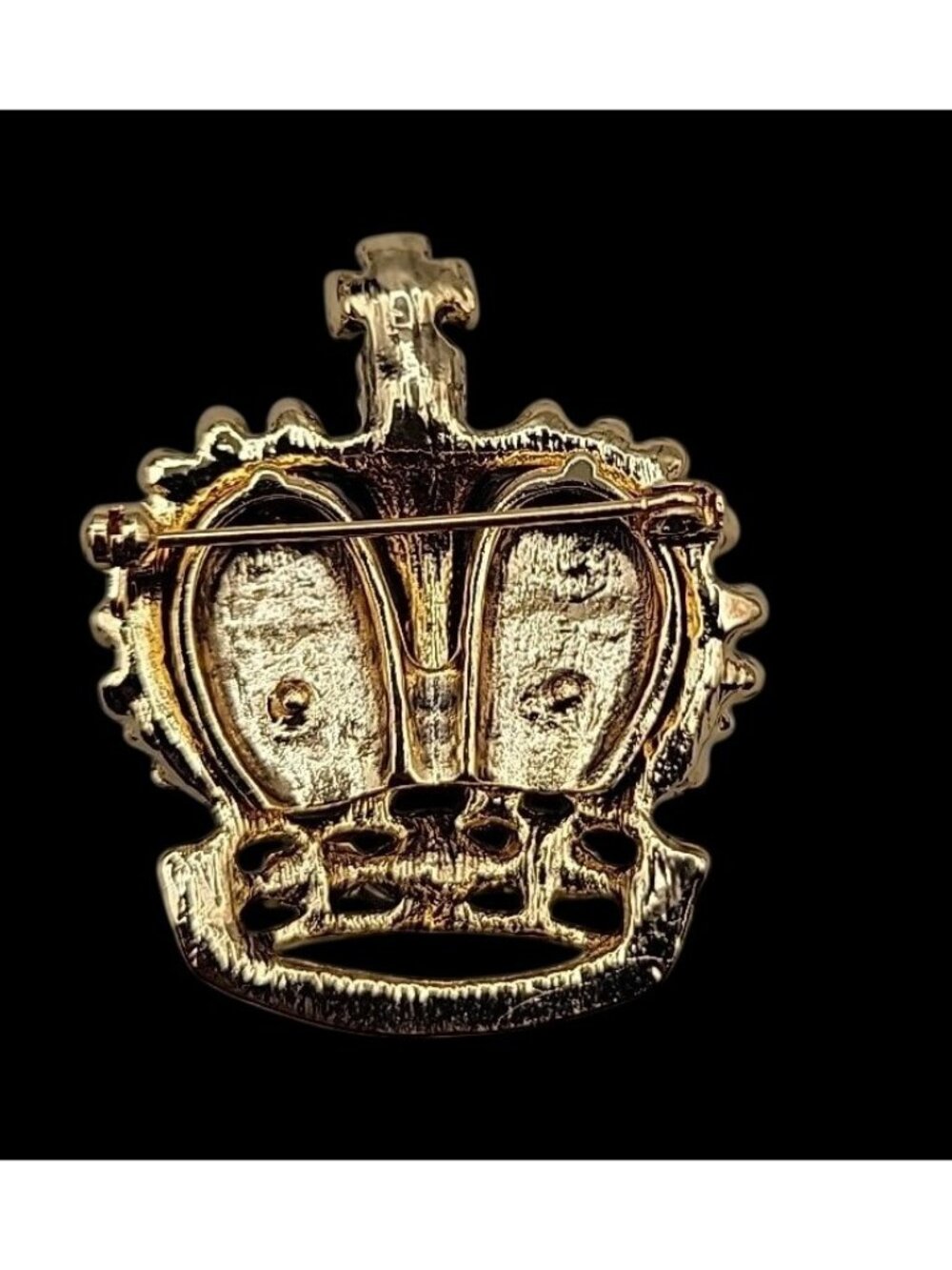 Jeweled & Enamel Crown Brooch Pin Gold Tone Elegant Estate Jewelry - Picture 4 of 5